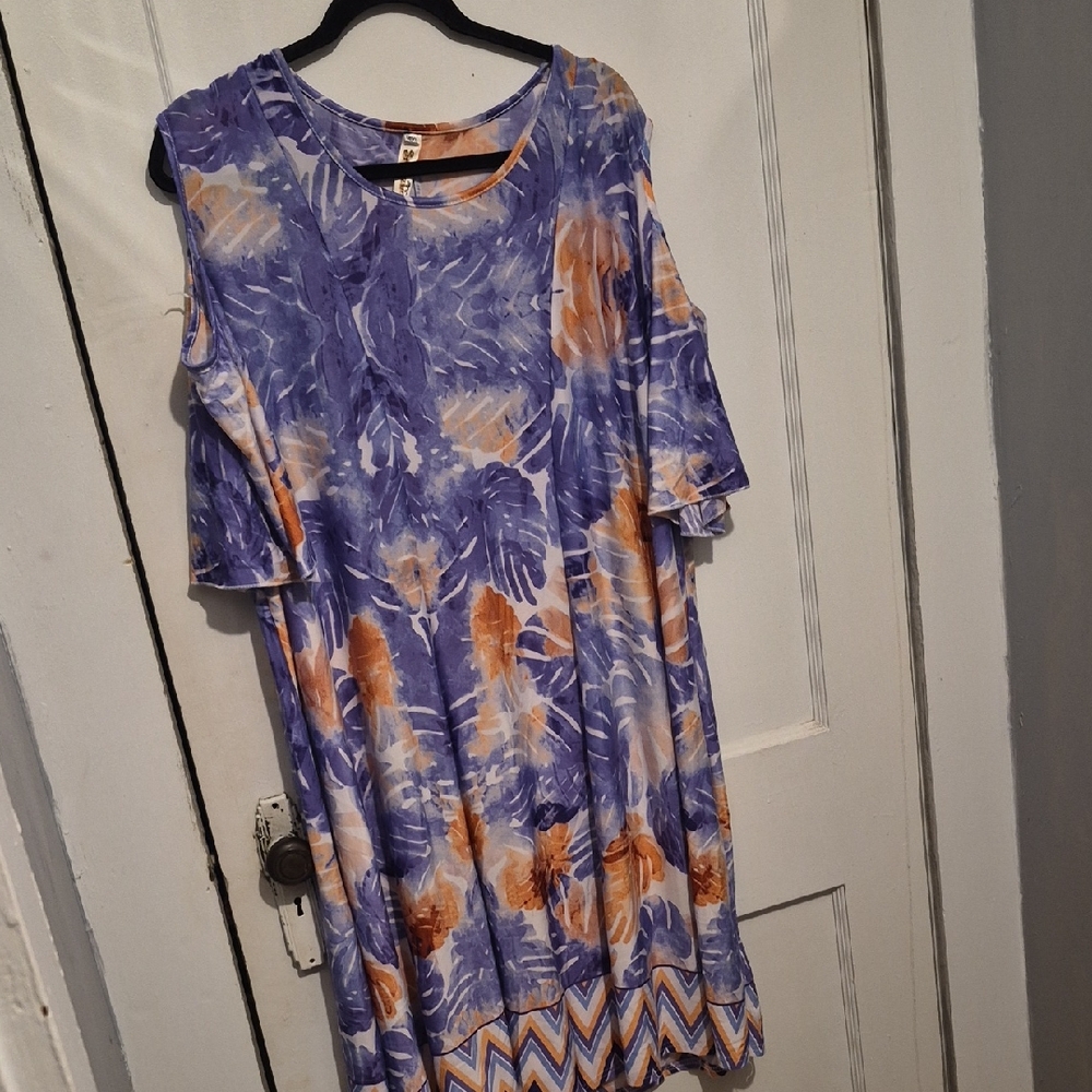 NWOT womans Shoreline Asymmetrical Dress in Purple and Orange Cold Shoulder